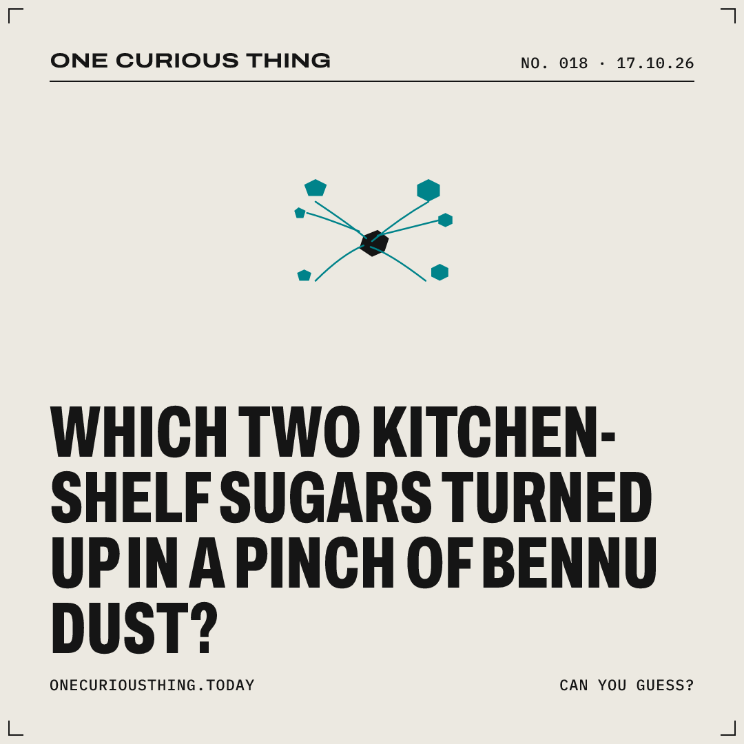 Poster asking: Which two kitchen‑shelf sugars turned up in a pinch of Bennu dust?